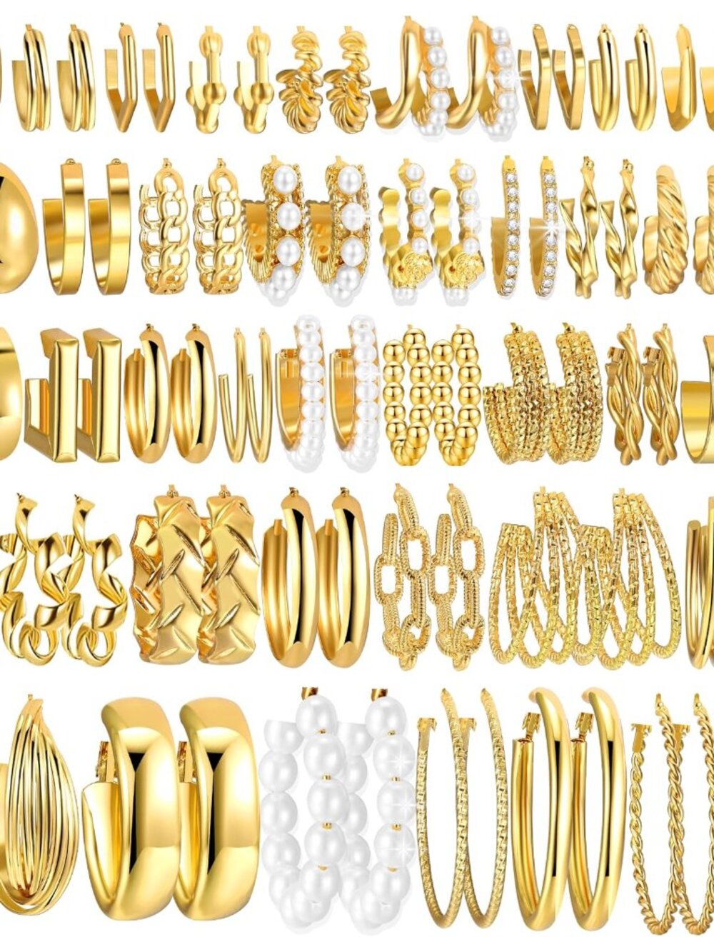 42 Pairs Gold Hoop Earrings Set for Women, Hypoallergenic Multipack Small to Chu